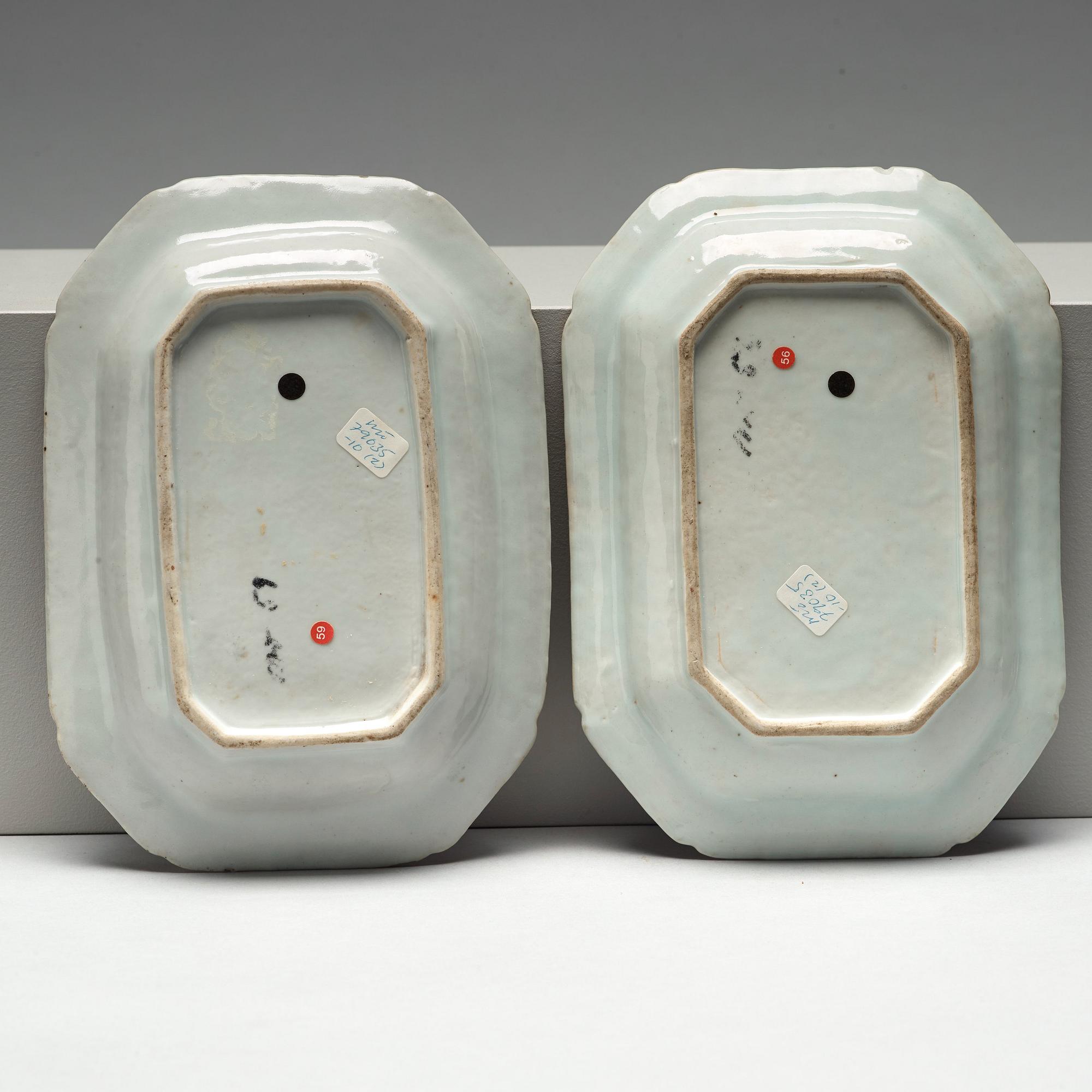 A pair of famille rose 'double peacock' tureens with cover and stands, Qing dynasty, Qianlong (1736-95).