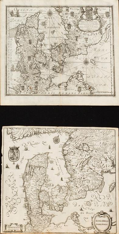 TWO MAP ENGRAVINGS, 17/18th century.