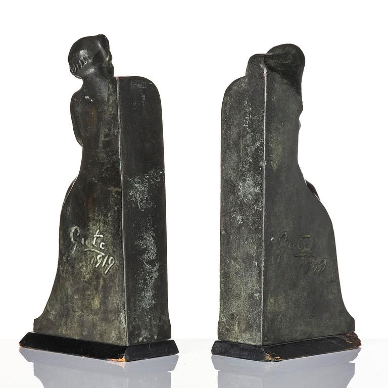 Axel Gute, a pair of Swedish Grace book ends, dated 1919.