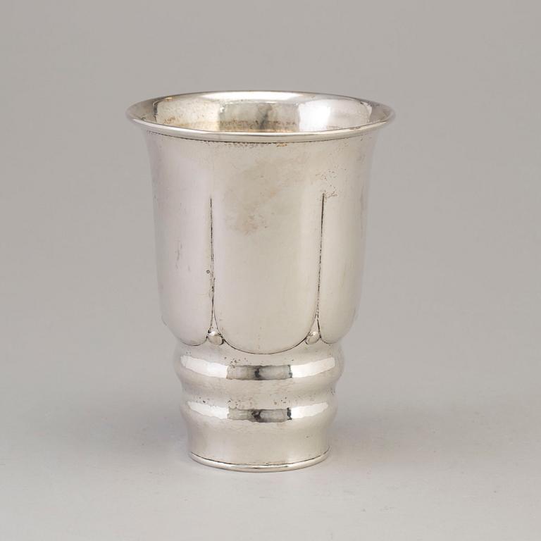 A Danish Art Nouveau parcel-gilt beaker / vase, maker's mark CARL J. S. MØINICHEN, Copenhagen, 1920.