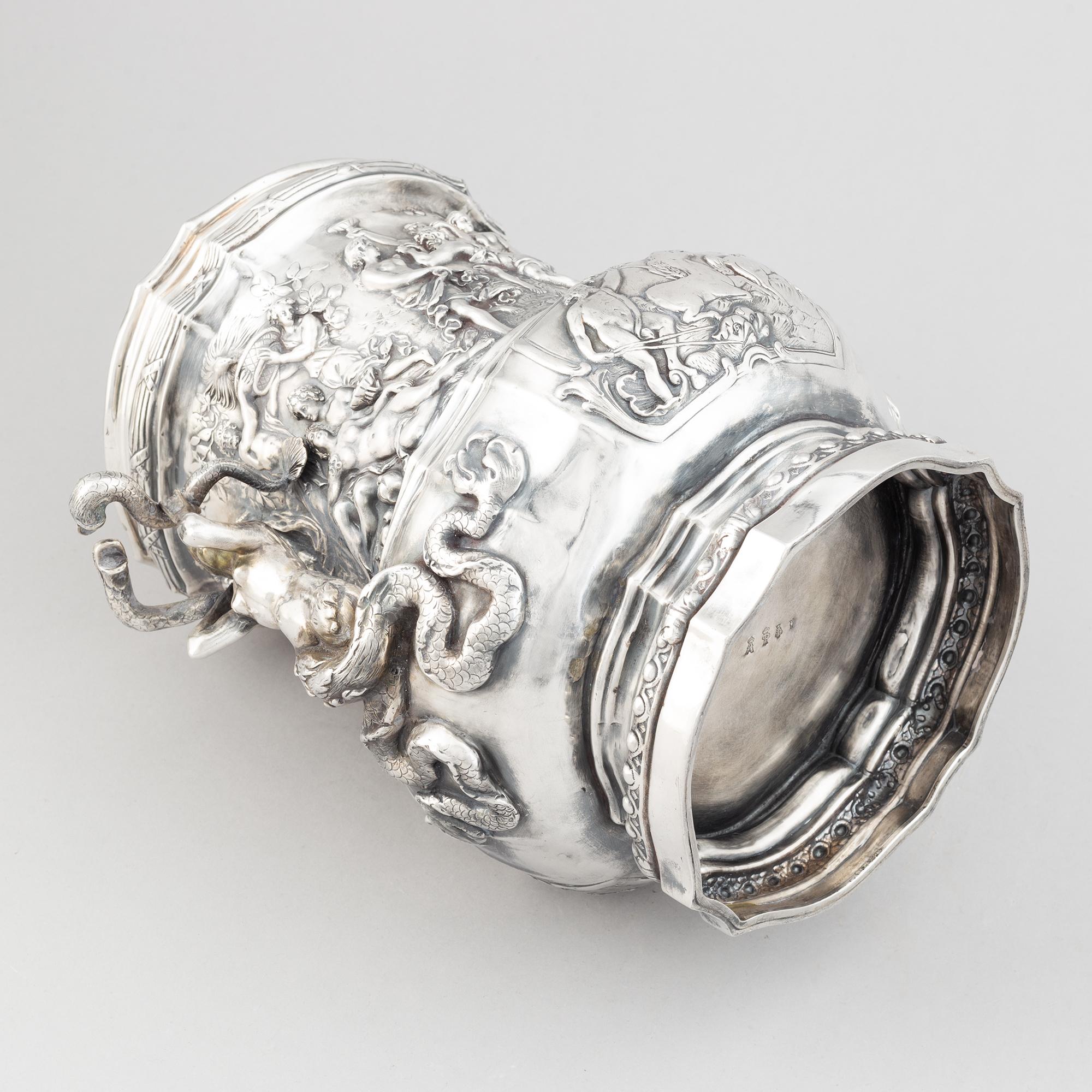 A German parcel-gilt silver wine-cooler, Hanau late 19th century.