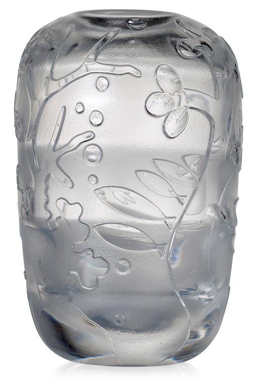 A Sven Erik Skawonius cut and blasted glass vase, Kosta 1935.