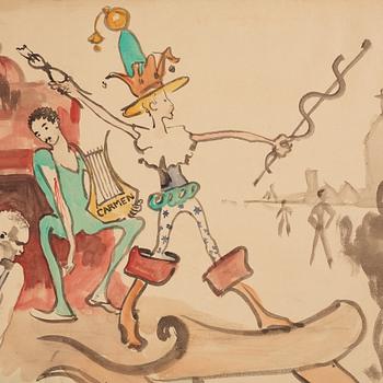 Carl Larsson, utförd 1884. Akvarell och kol på papper uppklistrad på duk.