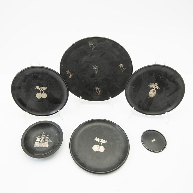 Fat, 6 pcs, Isolit with silver decoration, Perstorp, mid-20th century.
