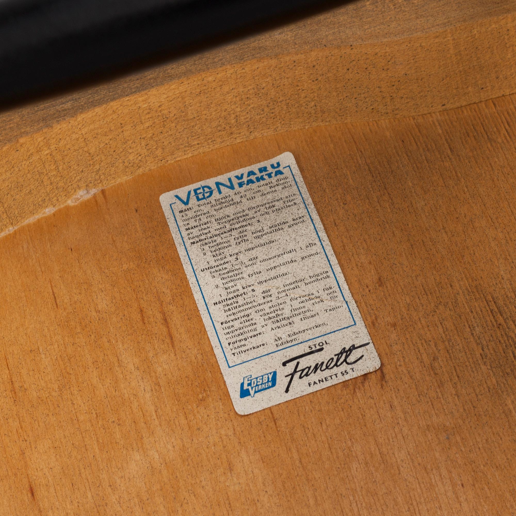 ILMARI TAPIOVAARA, stolar, ett par, Fanett, Edsbyverken, 1900-talets andra hälft.