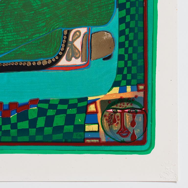 Friedensreich Hundertwasser, the complete portfolio comprising 10 silkscreens in colours with metallic imprints.