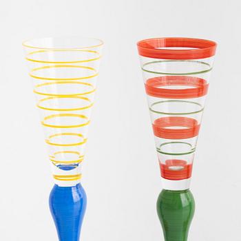 Anne Nilsson, snapsglas, 8 st, "Clown", Orrefors.