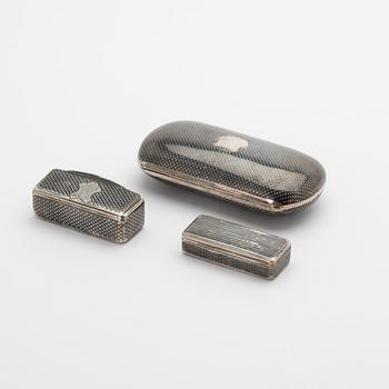 Dosor, tre stycken, silver, Ryssland, 1800-tal.