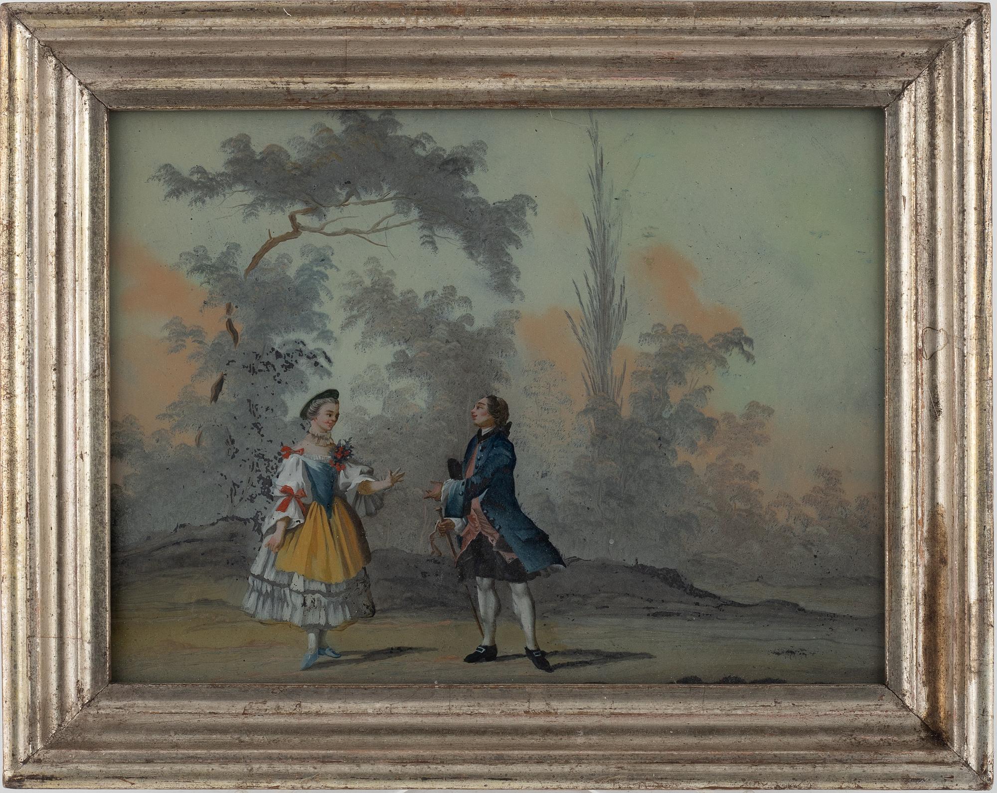 Glasmålningar, ett par, 1700/1800-tal. Pastorala scener.