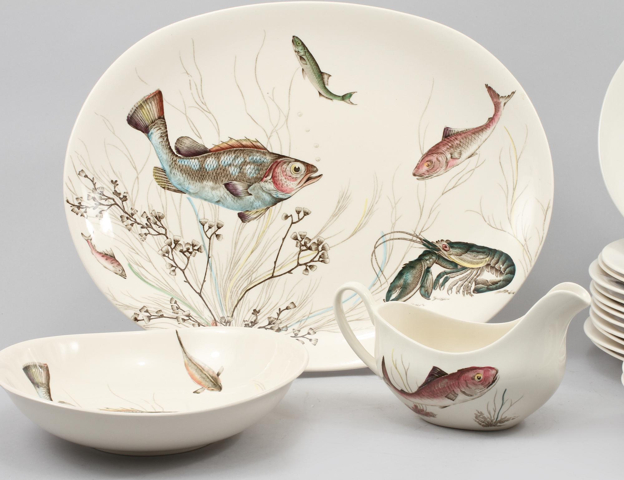 FISKSERVIS, 17 delar, flintgods, "Fish", Johnson Bros, England, 1900-tal.