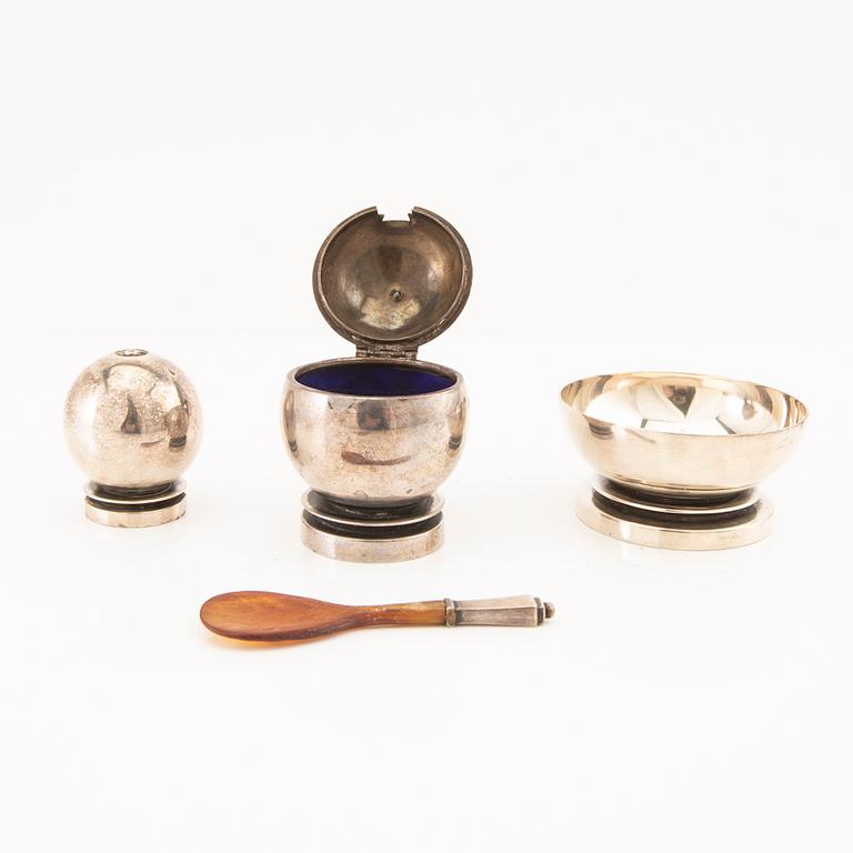 Georg Jensen, spice set 3 pieces and spoon silver Denmark.