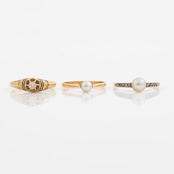 Ring, six pieces, 18K gold with, among other things, pearls and rose-cut diamond.