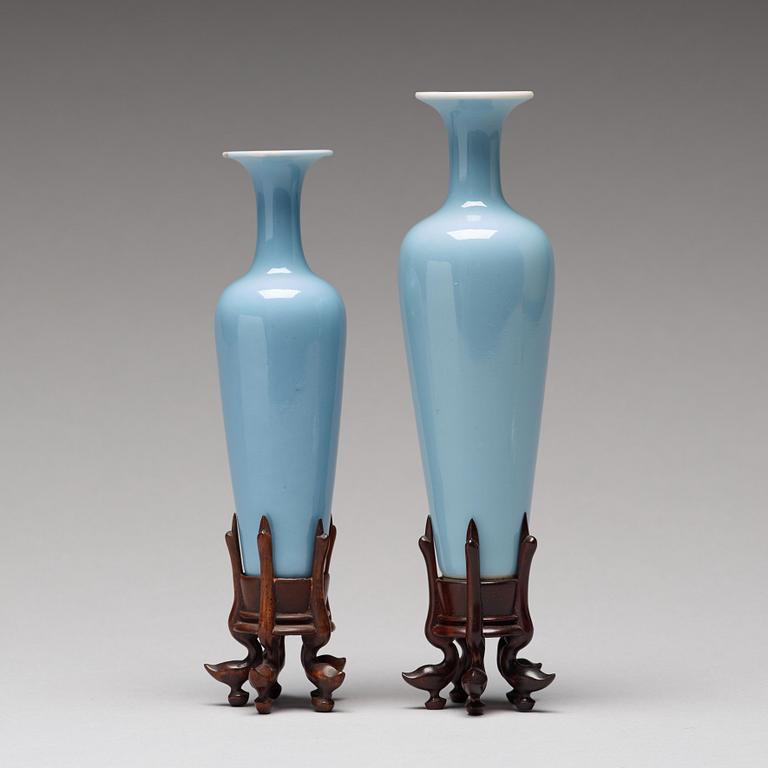 Two Chinese 'claire de lune' vases, Republic with Kangxi mark.