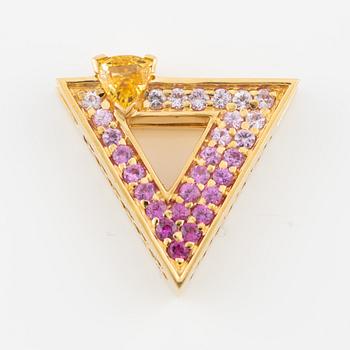 Pendant in 18K gold with a yellow and pink sapphires.