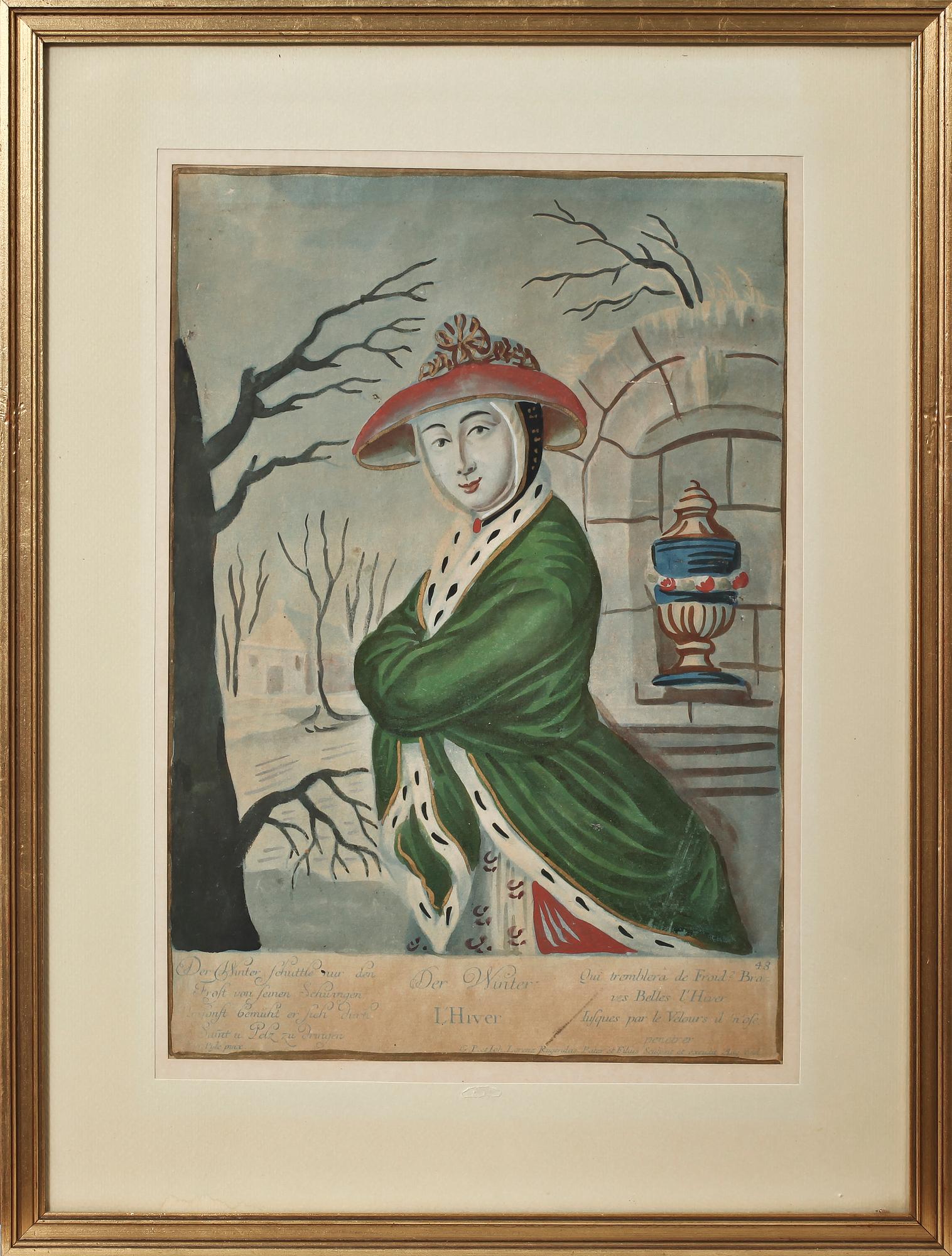 ETSNINGAR, 4 st, handkolorerade, 1800-tal.