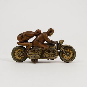 A tinplate Kellerman military motorcycle no 353, Germany, 1930s.