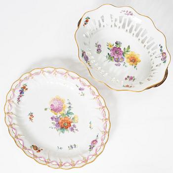 Royal Copenhagen, a 'Saxon Flower' basket on stand, Denmark, 1889-1922.