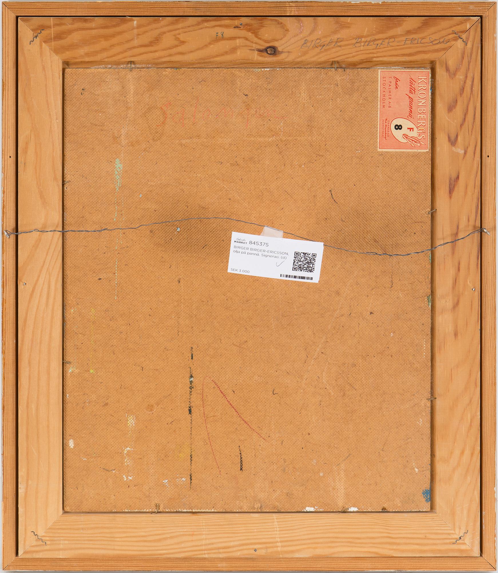 BIRGER BIRGER-ERICSSON, olja på pannå. Signerad.