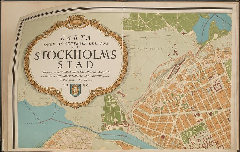 KARTA ÖVER DE CENTRALA DELARNA AV STOCKHOLMS STAD"A.E. PÅHLMAN NILS HANZON. 1930.