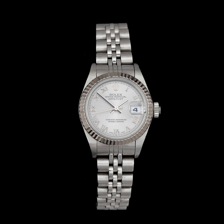 DAMARMBANDSUR, Rolex Oyster Perpetual, Datejust, stål/rhodium, med box och cert, 2001/2002.