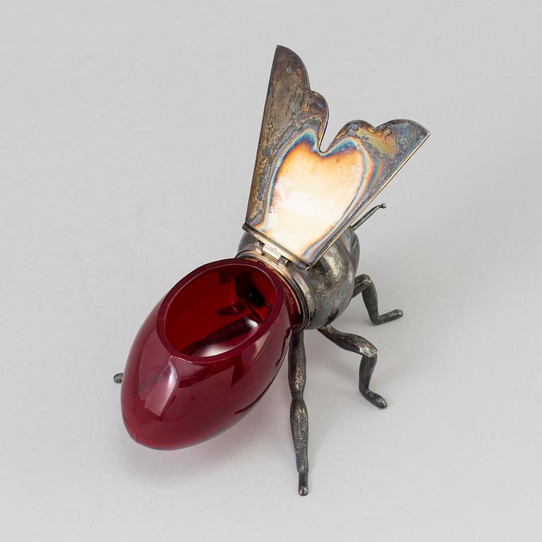 a silver and glass honey jar, possibly bt Mappin & Webb England.