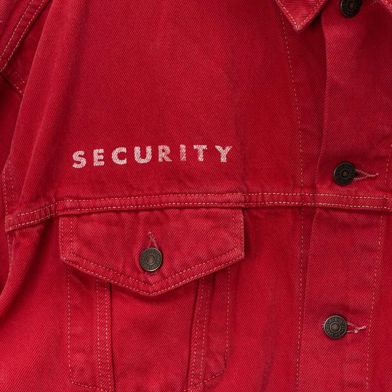 A red Levis "Security" jeans jacket from The Madonna Blond Ambition World Tour, 1990, Size XL.