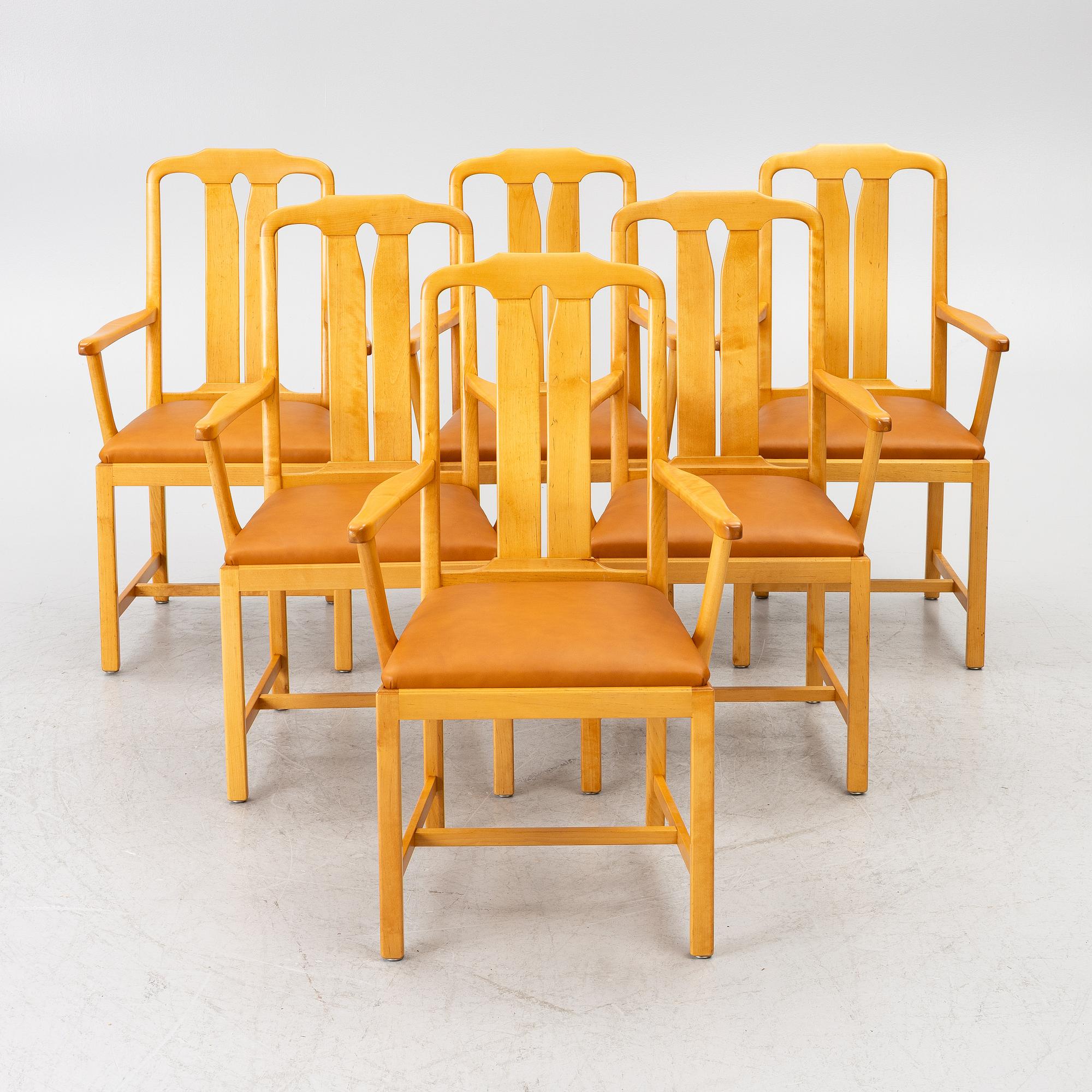 Carl Malmsten, Armchairs, 6 pieces, “Ambassadör”, Åfors Möbelfabrik, late 20th century.