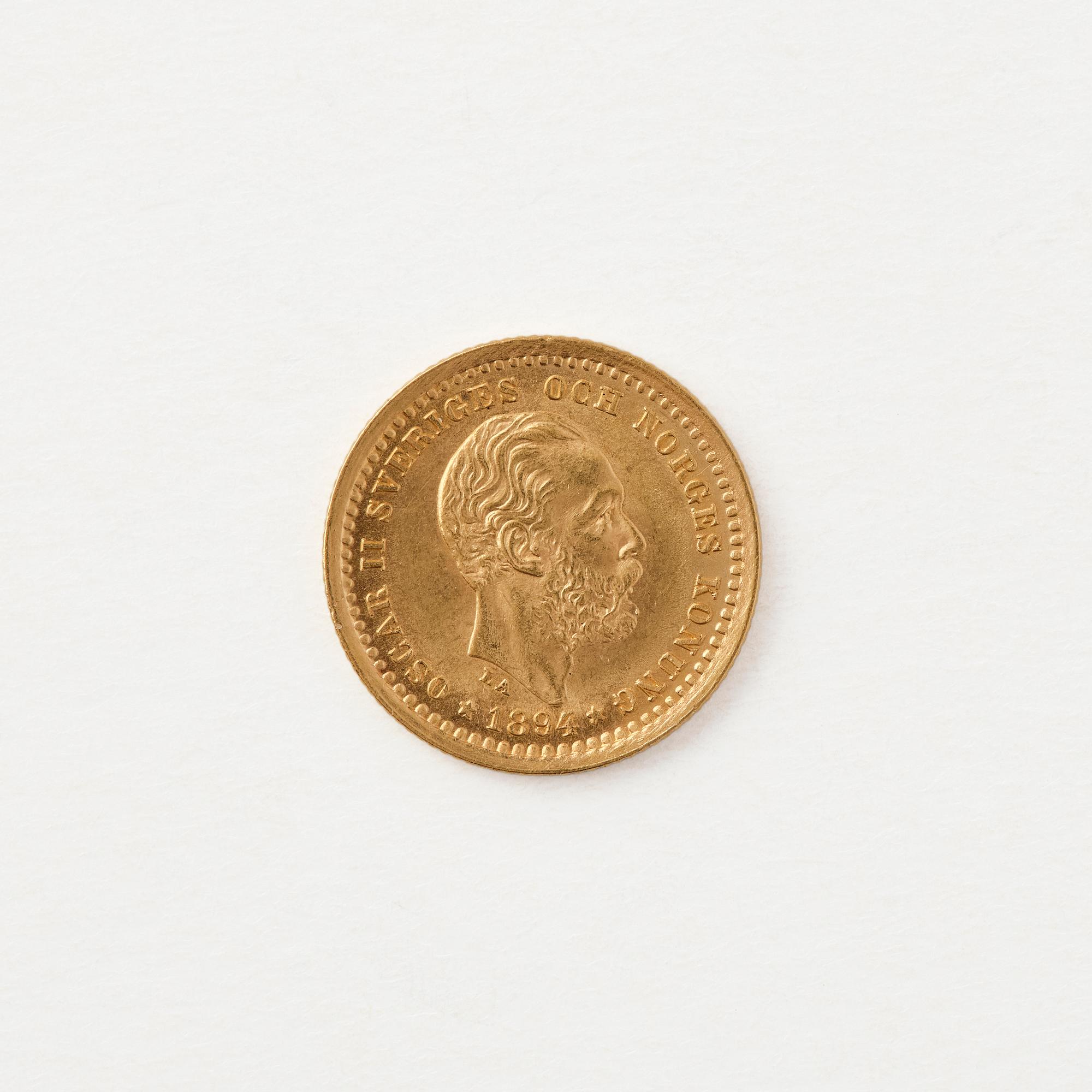 Gold coin, Oscar II, Sweden, 5 kronor, 1894.