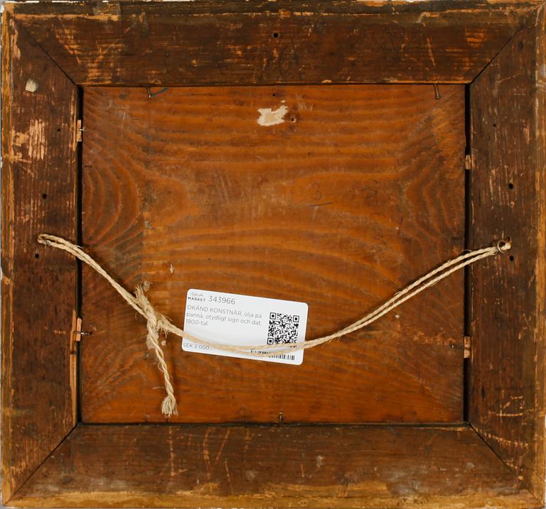 OKÄND KONSTNÄR, 1800-tal, olja på pannå, otydligt sign och dat.