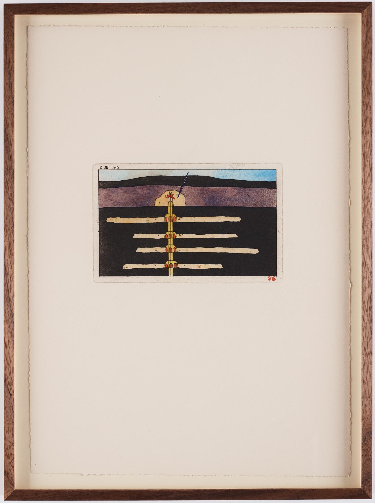 STEN EKLUND, hand colored etching, signed.