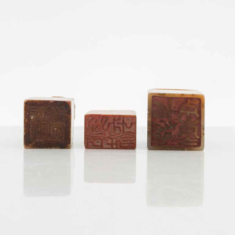 A group of three Chinese seals, Qing dynasty.
