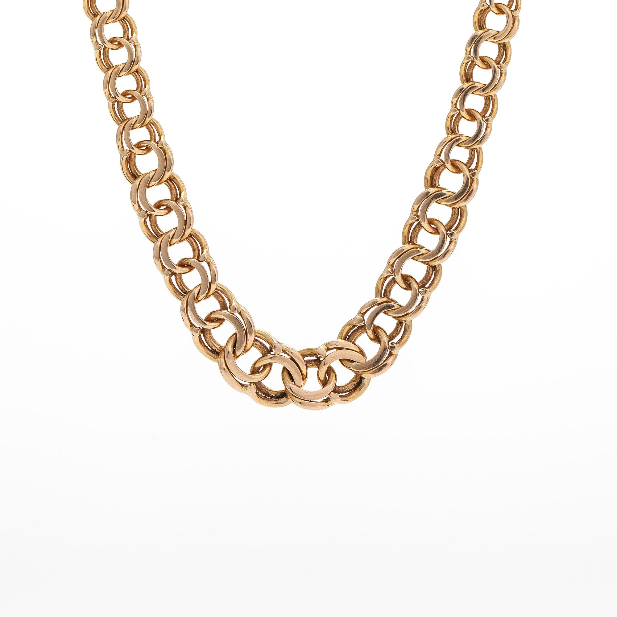 Kaulaketju, bismarck-ketju, 14K kultaa, suomalaiset leimat 1988.