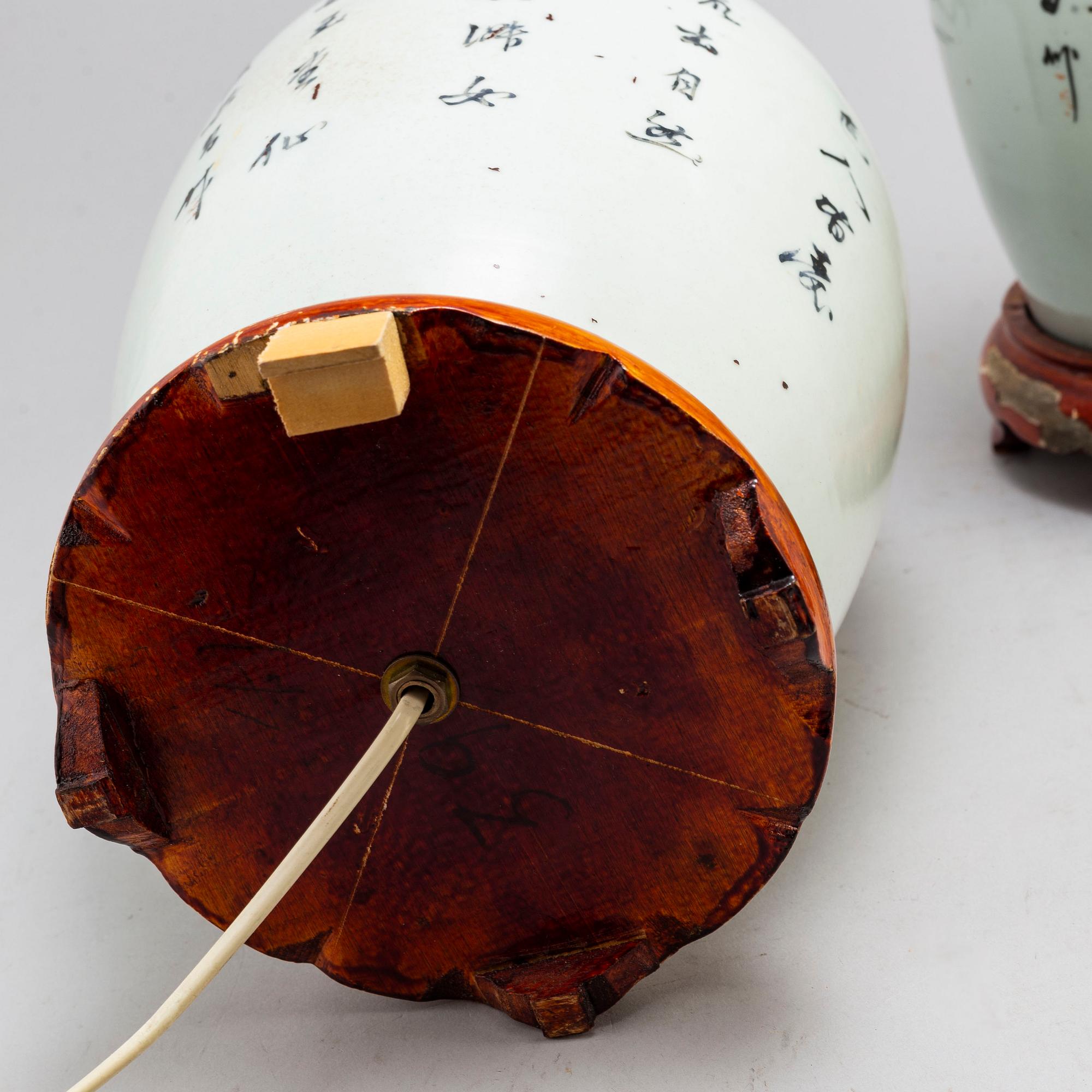 Two Chinese famille rose jars/table lamps, 20th century.