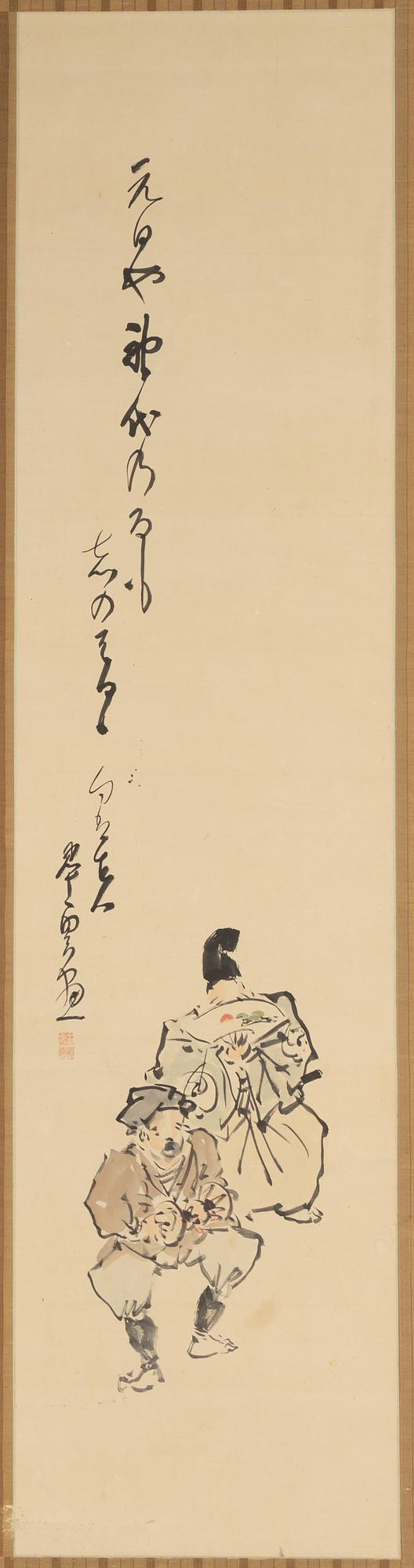 A Japanese scroll painting, ink and colour on paper, circa 1900.