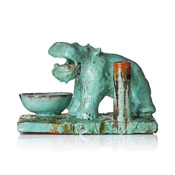 77. Allan Ebeling, a ceramic sculpture with hippopotamus, a bowl and a vase, own studio, Torshälla 1930s.