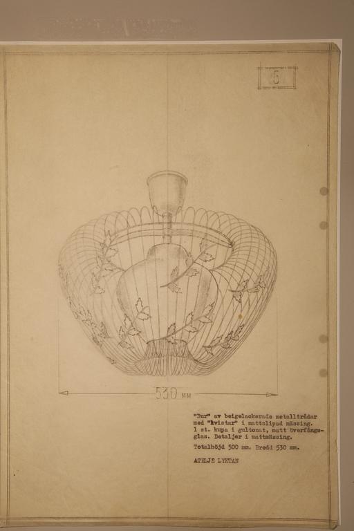 Hans Bergström, taklampa, modell "5", ateljé Lyktan, Åhus 1940-50-tal.