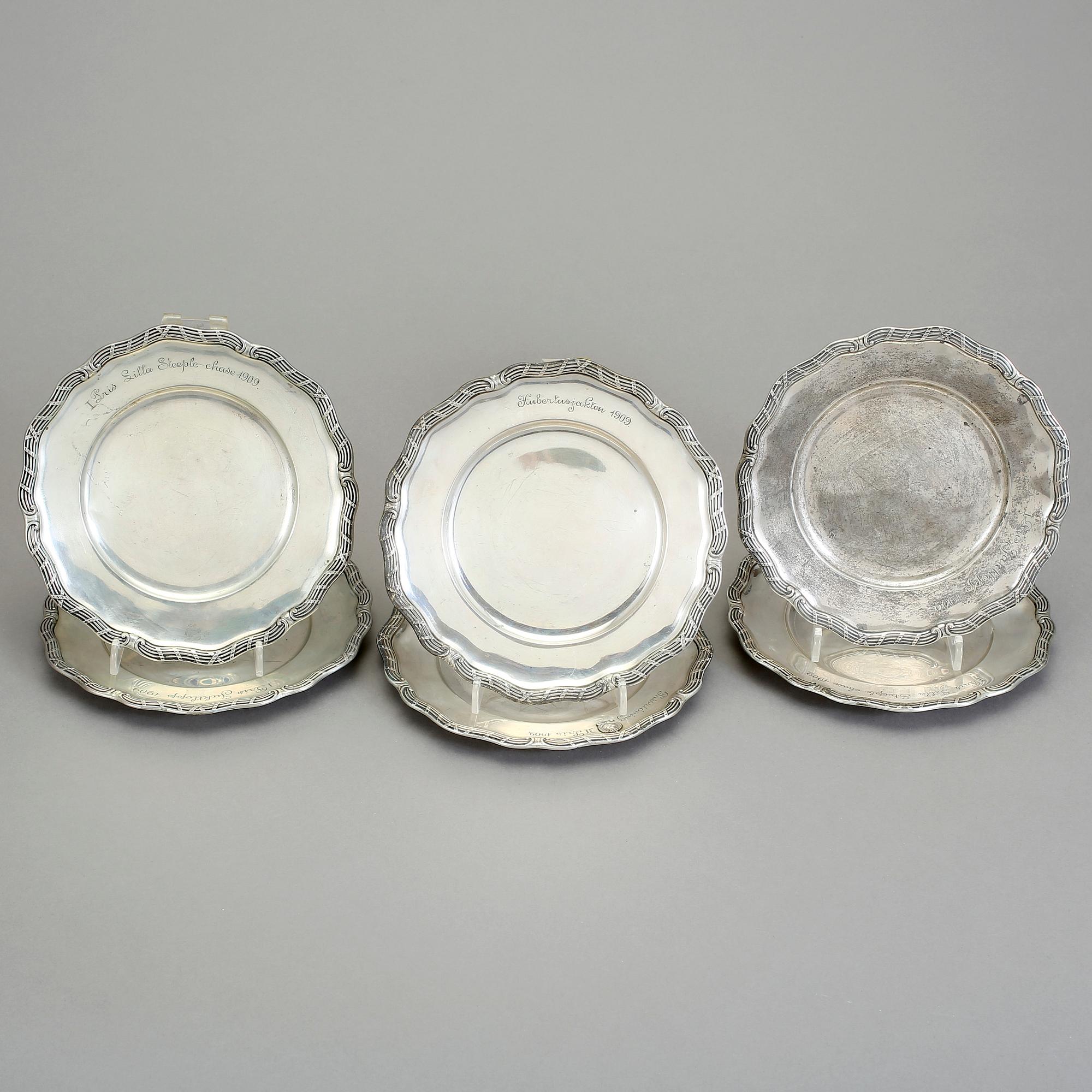 ASSIETTER, 6 st, silver, Bernt Erlandsson, Kristianstad 1909-10. Vikt tot ca 1083 gram.