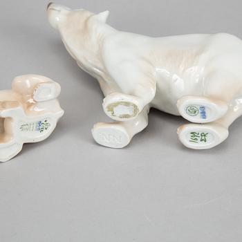 Bing & Grøndahl, three porcelain polar bears, Denmark.