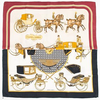 Hermès, huiveja, 2 kpl, "Coach & Saddle" ja "Les Voitures a Transformation".