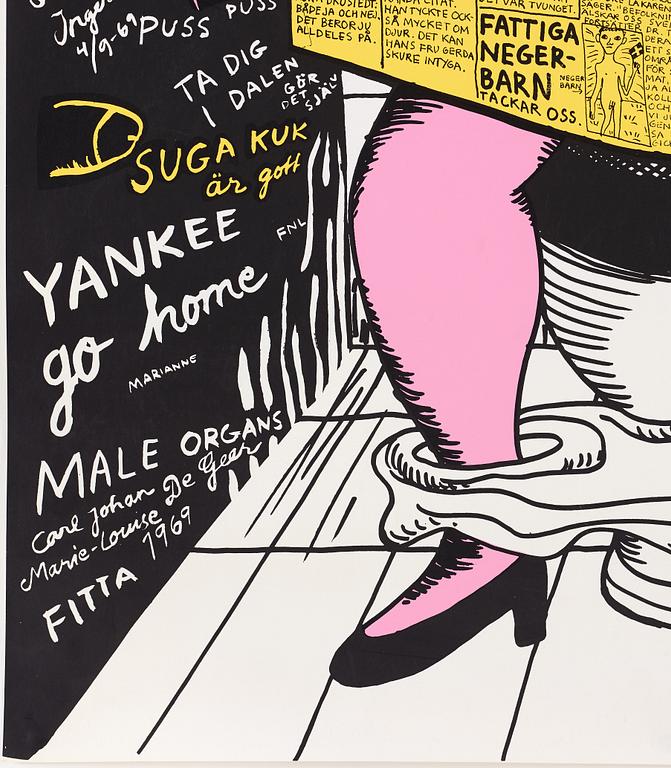 MARIE-LOUISE EKMAN, screenprint in colours/poster, "På toaletten/Aftonsnabeln", 1969.