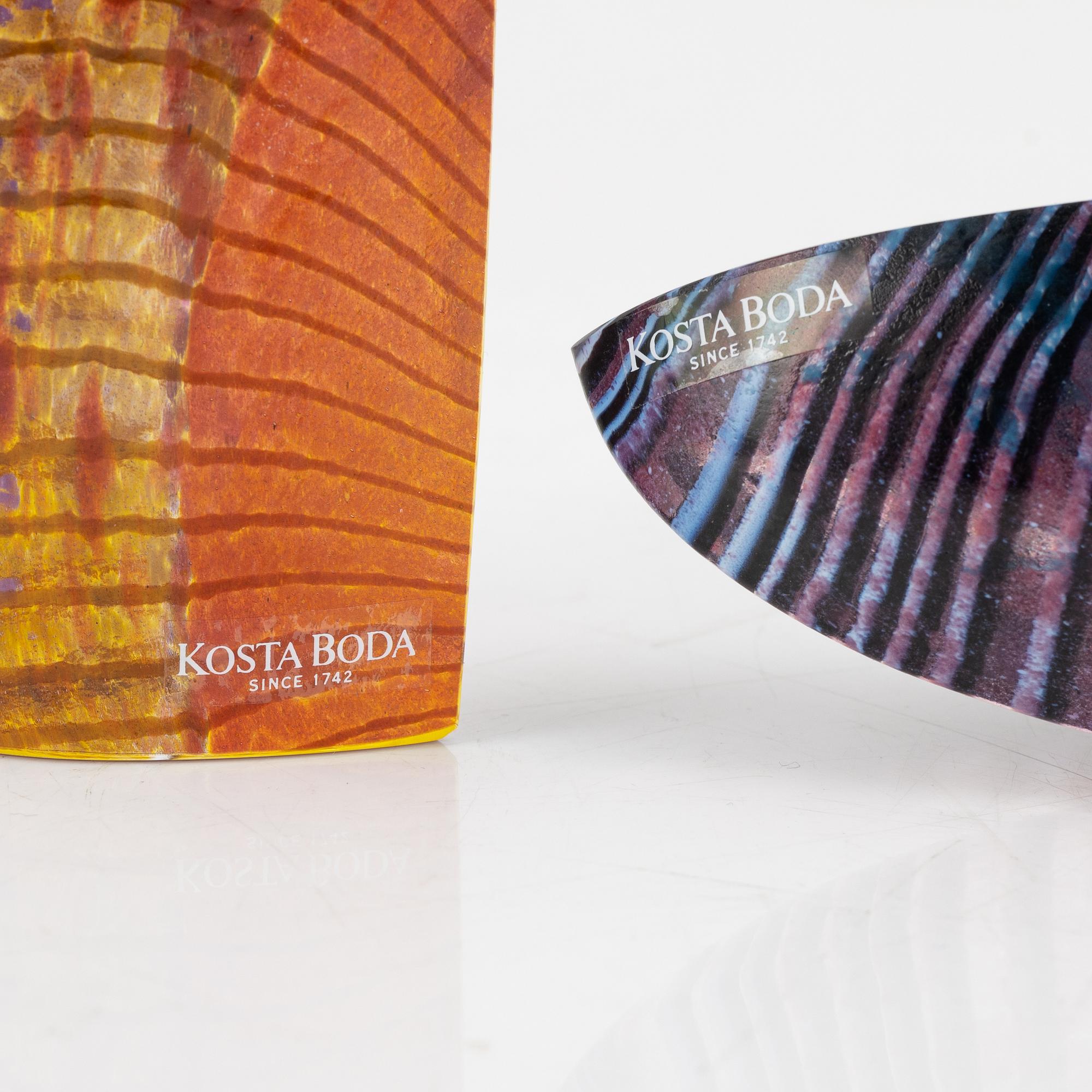 Bertil Vallien, a group of three glass sculptures, Kosta Boda.