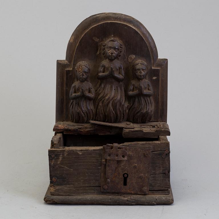 A WOODEN OFFERING BOX, probably 17th century.