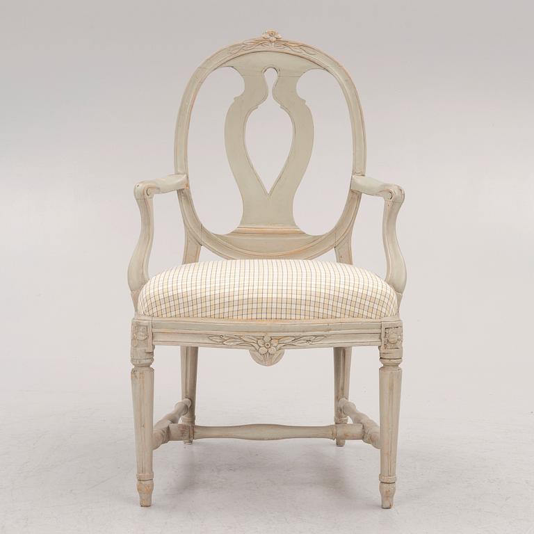 A Gustavian open armchair, Stockholm, late 18th century.