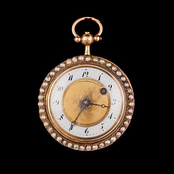 1218. A gold and enamel ladie's pocket watch, France, first half of 19th century.