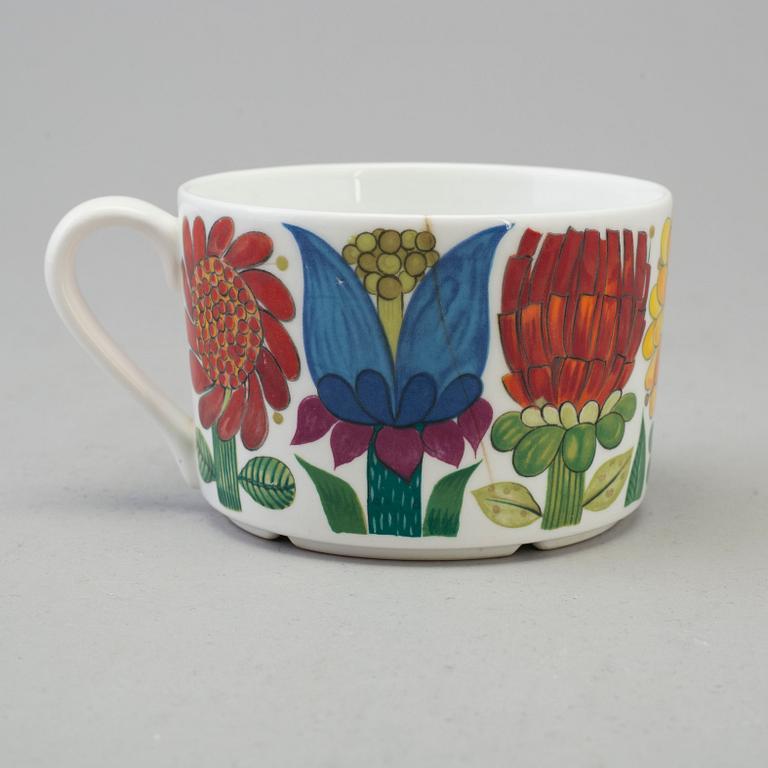 STIG LINDBERG, six 'Tahiti' bone china tea cups and saucers from Gustavsberg, 1970's.