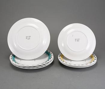 TALLRIKAR, 4 st, samt ASSIETTER, 4 st, porslin, "Picknick", Marianne Wessman, Rörstrand, 1900-talets tredje kvartal.