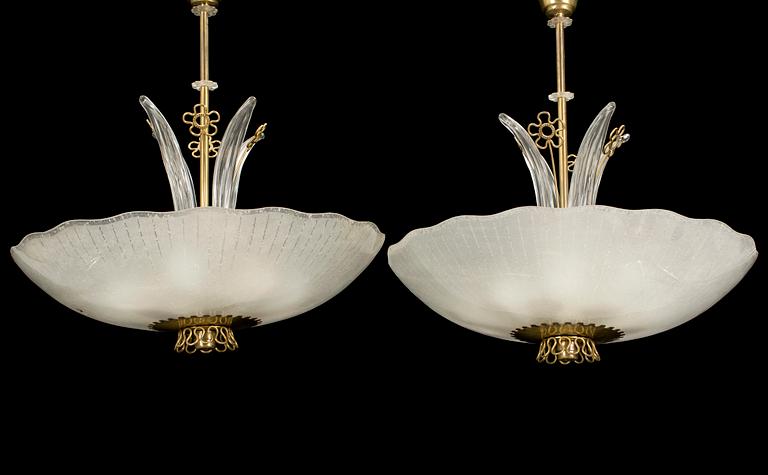 A pair of 1940´s Orrefors ceiling lamps.