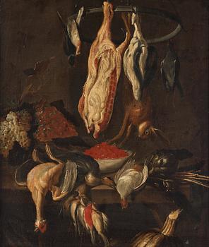 Dutch school 17th/18th Century. Still life with prey, dead birds and fruits.