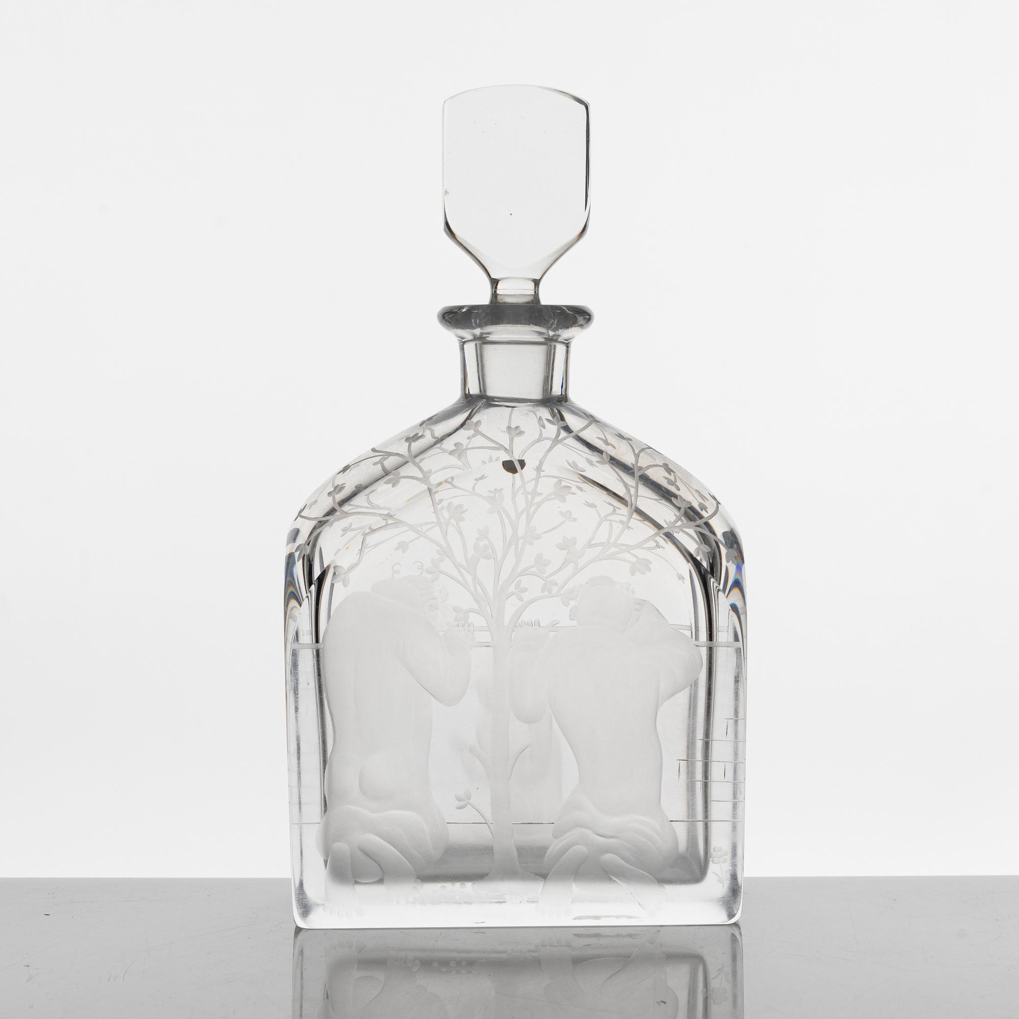 Edward Hald, karaff med propp, "Susanna och gubbarna", modell 1230, Orrefors, 1949.