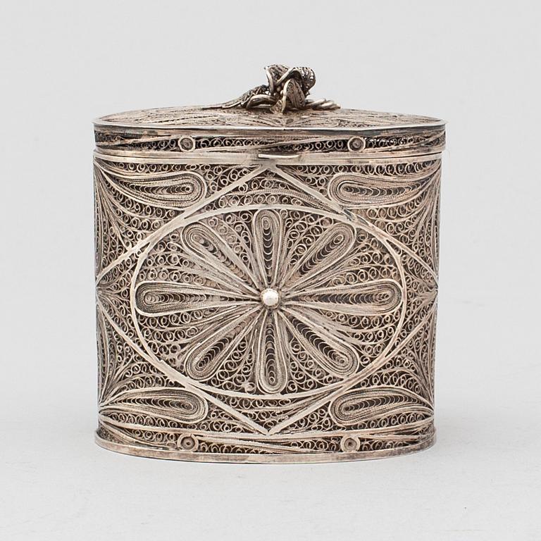 A silver filigree tea caddy, Moscow 10th century.